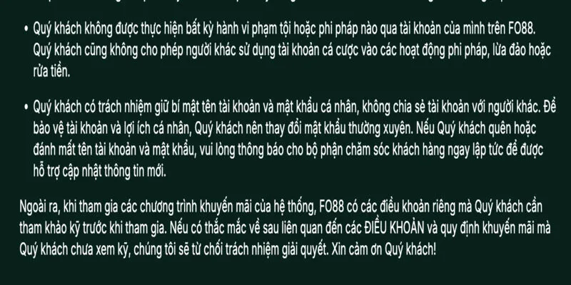 Mọi vi phạm về điều khoản và điều kiện FO88 đều sẽ bị xử lý